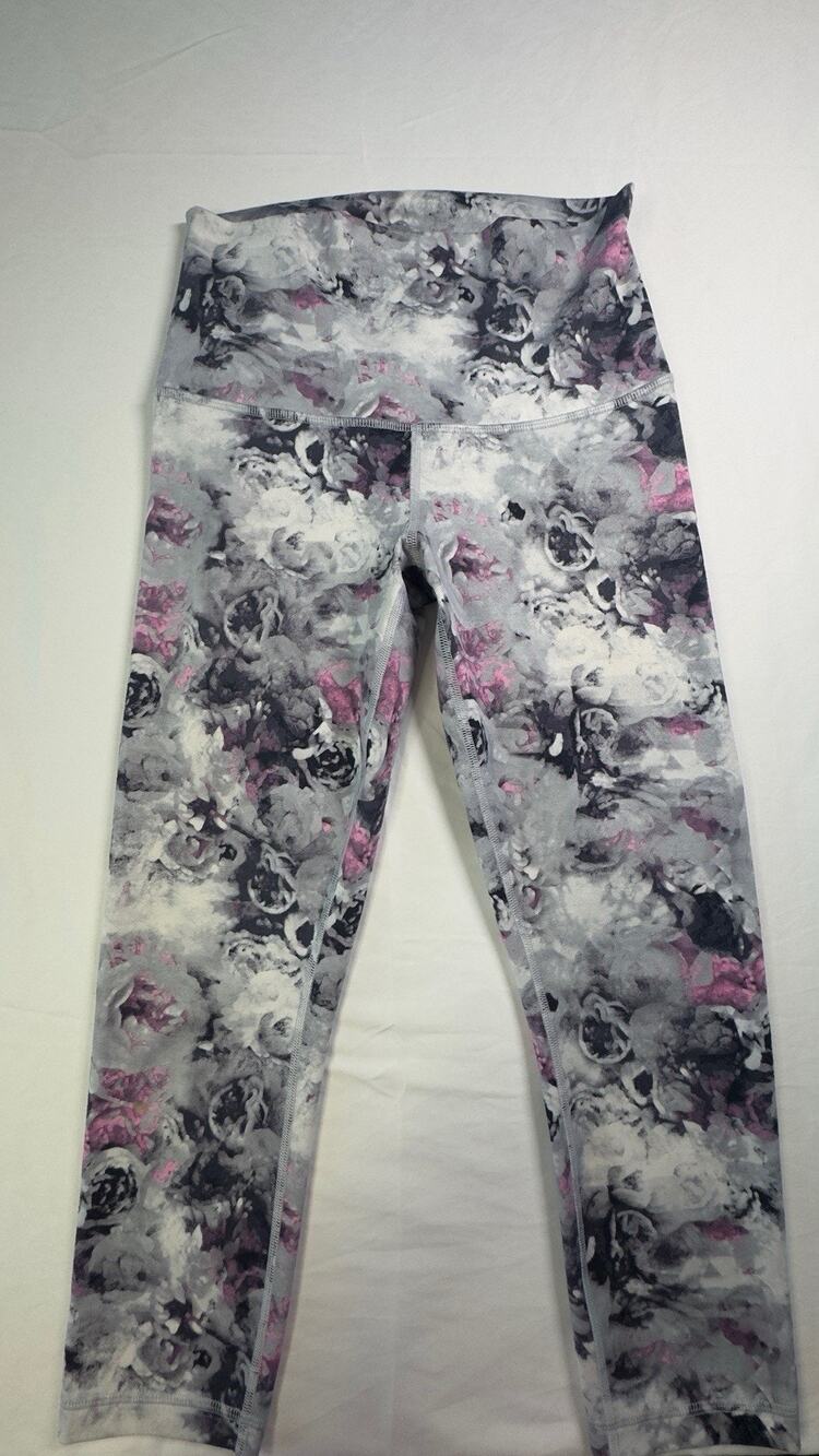 Lululemon Women’s Leggings Size 4 Gray And Pink Floral Pattern